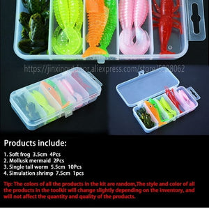 Free Shipping Artificial Soft Fishing Lure Shad Silicone Worm Bait Set Easy Shiner Lure Kit Strong Flshy Smell YU018