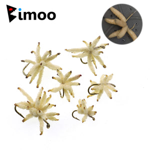 Bimoo 6PCS Size #10~#20 Ultra Maggots Nymph Maggot Cluster Fly for Trout Carp Perch Fishing Artificial Worm Insect Baits