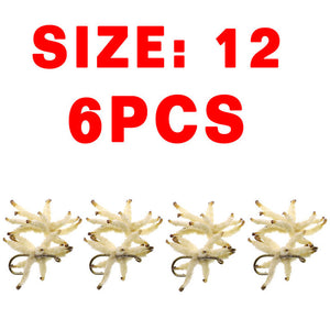 Bimoo 6PCS Size #10~#20 Ultra Maggots Nymph Maggot Cluster Fly for Trout Carp Perch Fishing Artificial Worm Insect Baits