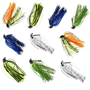 10Pcs/lot Bass Fishing Lures 7g 10g 14g Skirt Rubber Fishing Bait Jig Head Fishing Buzz Lure Pesca
