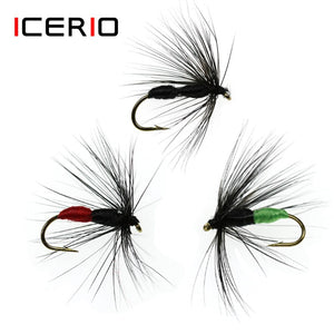 ICERIO 12PCS Red/Green/Black Ant Dry Fly Trout Fishing Lure Baits #10
