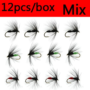 ICERIO 12PCS Red/Green/Black Ant Dry Fly Trout Fishing Lure Baits #10