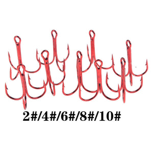 10pcs/lot 2# 4# 6# 8# 10# Fishing Hooks High Carbon Steel Material Treble Hook Fishing Tackle Round Bent Red Color Fishing Tools