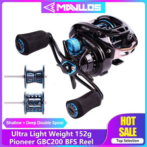 Mavllos Pioneer GBC200 152g BFS Fishing Baitcasting Reel Left Right Hand 2 Metal Spool Ultra Light Bait Casting Fishing Reel