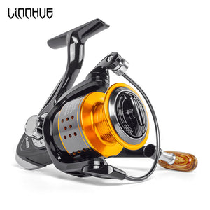 LINNHUE Bobina di Filatura di Pesca FA1000-6000 No Gap Bobina di Metallo Bobina 8KG Pike Nero Oro bobina di Filatura Ad Alta Velocità Bobina pesca