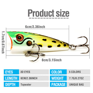 JIMITU Topwater Popper 6cm 7.7g carp fishing minnow crankbait pike lure whopper plopper leurre peche mer artificial bait Tackle