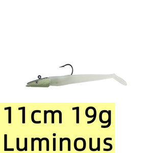 10g 19g 34g Glow Eel Soft señuelo cebo artificial de wobbler lubina de mar de silicona Rockfish Grouper carpa pesca plomo Jig Head Tackle