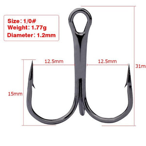 10pcs Fishing Hooks High Steel Carbon Material Treble Black Fishing Hook Round Folded Saltwater Bass 3/0 # -10 # Tackle Tools