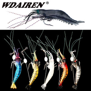 5pcs/lot Luminous Shrimp Soft Lure Artificial Silicone Bait With Hooks Swivels Lures set Anzois Sabiki Rigs Fishing Tackle