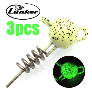 Lunker flexhead 7g 10g 15g 3pcs pumpkin green red glow pike muskie rigging soft bait lure screw stinger rigs jig head weight