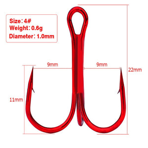 10pcs/lot 2# 4# 6# 8# 10# Fishing Hooks High Carbon Steel Material Treble Hook Fishing Tackle Round Bent Red Color Fishing Tools