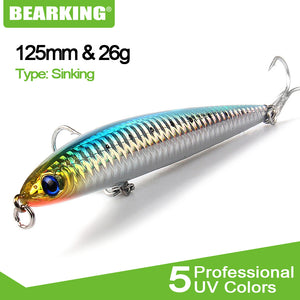 Bearking 1PC pencil 12.5cm 26g Hard Fishing Lure Crank Bait sinking Lake River Fishing Wobblers Carp Fishing Baits hot model