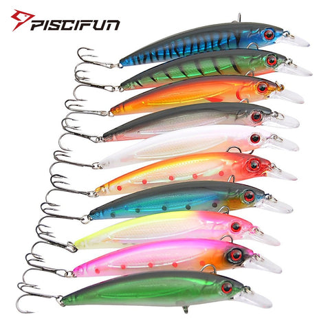 Piscifun 10PCS Minnow Fishing Lure 11CM 13.5g 4# Hooks Hard Bait Bass Fresh Saltwater Hard Fishing Lure Crankbait Hard Lure