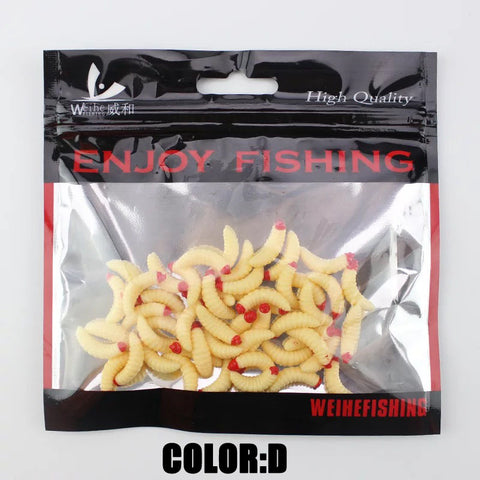 50pcs 2.4cm Smell hand pole bait fishing lure soft bread bug bionic grubs trout lure soft bait hot Smell Hand Pole Bait Carp
