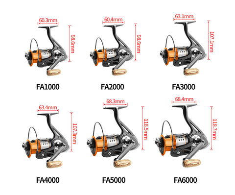 LINNHUE Bobina di Filatura di Pesca FA1000-6000 No Gap Bobina di Metallo Bobina 8KG Pike Nero Oro bobina di Filatura Ad Alta Velocità Bobina pesca