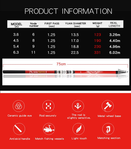 Portable rotary fishing 3.6M4.5M5.4M6.3M fishing rod tough carbon fiber M power telescopic travel sea boat rock fishing rod