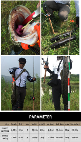 OBEI MONSTER HUNTER 803XXH  Casting Spinning Fishing Rod  Carbon Fiber 2.38m  20-80g Power catfish LURE Travel Fishing rod