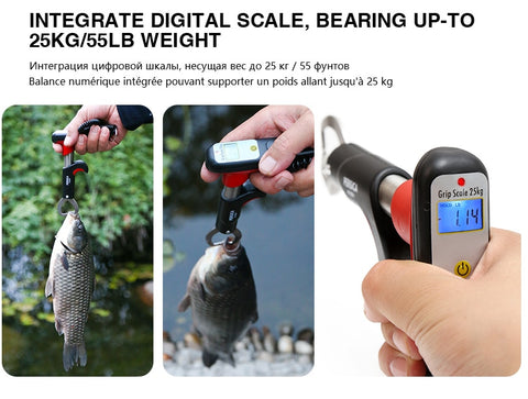 3 color MINI GUN-STYLE fishing gripper w/ 25kg(55lb) Digital Scale fishing grip lip 16cm(6.3") portable fish control tool