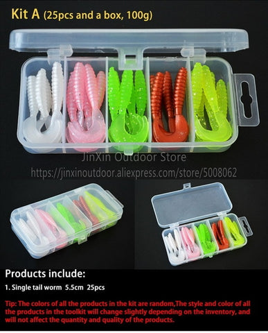 Free Shipping Artificial Soft Fishing Lure Shad Silicone Worm Bait Set Easy Shiner Lure Kit Strong Flshy Smell YU018