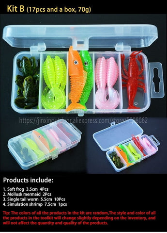 Free Shipping Artificial Soft Fishing Lure Shad Silicone Worm Bait Set Easy Shiner Lure Kit Strong Flshy Smell YU018
