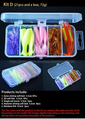 Free Shipping Artificial Soft Fishing Lure Shad Silicone Worm Bait Set Easy Shiner Lure Kit Strong Flshy Smell YU018