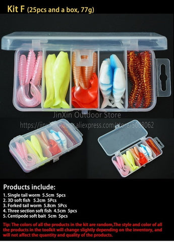 Free Shipping Artificial Soft Fishing Lure Shad Silicone Worm Bait Set Easy Shiner Lure Kit Strong Flshy Smell YU018