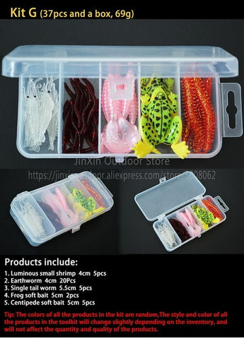 Free Shipping Artificial Soft Fishing Lure Shad Silicone Worm Bait Set Easy Shiner Lure Kit Strong Flshy Smell YU018