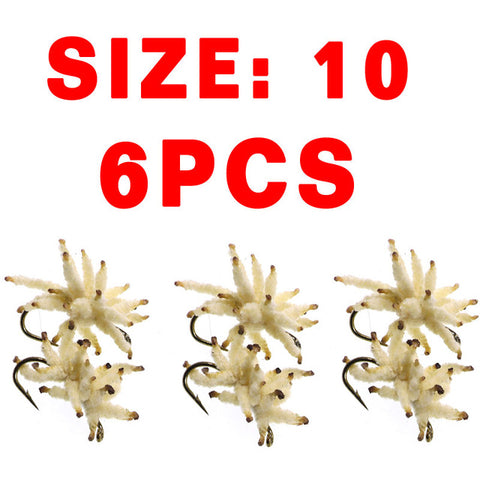 Bimoo 6PCS Size #10~#20 Ultra Maggots Nymph Maggot Cluster Fly for Trout Carp Perch Fishing Artificial Worm Insect Baits