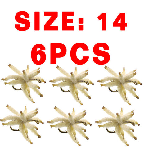 Bimoo 6PCS Size #10~#20 Ultra Maggots Nymph Maggot Cluster Fly for Trout Carp Perch Fishing Artificial Worm Insect Baits