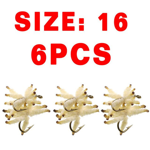 Bimoo 6PCS Size #10~#20 Ultra Maggots Nymph Maggot Cluster Fly for Trout Carp Perch Fishing Artificial Worm Insect Baits