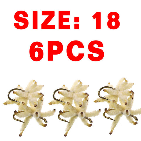 Bimoo 6PCS Size #10~#20 Ultra Maggots Nymph Maggot Cluster Fly for Trout Carp Perch Fishing Artificial Worm Insect Baits