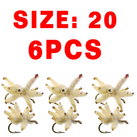 Bimoo 6PCS Size #10~#20 Ultra Maggots Nymph Maggot Cluster Fly for Trout Carp Perch Fishing Artificial Worm Insect Baits
