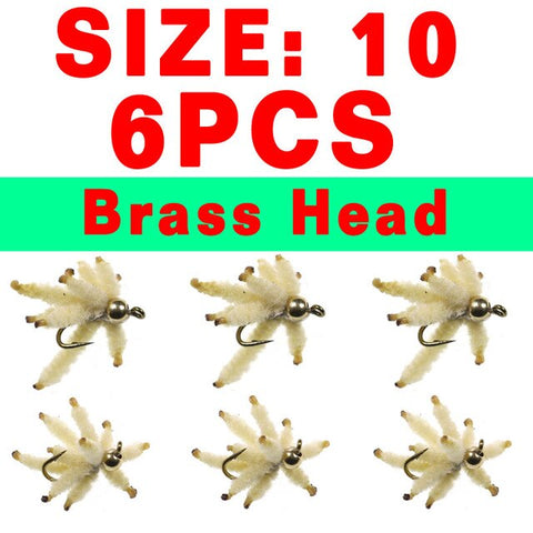 Bimoo 6PCS Size #10~#20 Ultra Maggots Nymph Maggot Cluster Fly for Trout Carp Perch Fishing Artificial Worm Insect Baits