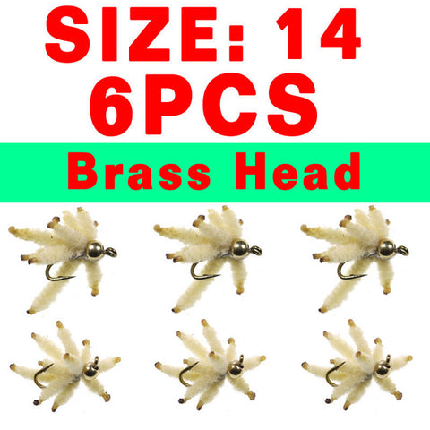 Bimoo 6PCS Size #10~#20 Ultra Maggots Nymph Maggot Cluster Fly for Trout Carp Perch Fishing Artificial Worm Insect Baits