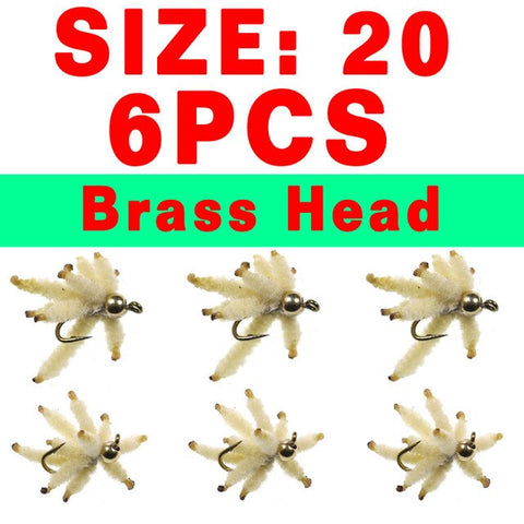 Bimoo 6PCS Size #10~#20 Ultra Maggots Nymph Maggot Cluster Fly for Trout Carp Perch Fishing Artificial Worm Insect Baits