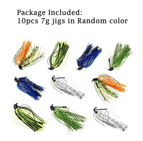 10Pcs/lot Bass Fishing Lures 7g 10g 14g Skirt Rubber Fishing Bait Jig Head Fishing Buzz Lure Pesca