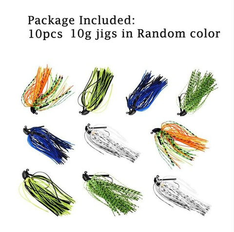 10Pcs/lot Bass Fishing Lures 7g 10g 14g Skirt Rubber Fishing Bait Jig Head Fishing Buzz Lure Pesca