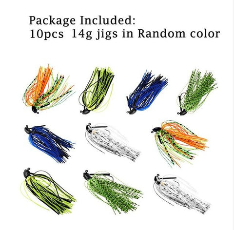 10Pcs/lot Bass Fishing Lures 7g 10g 14g Skirt Rubber Fishing Bait Jig Head Fishing Buzz Lure Pesca