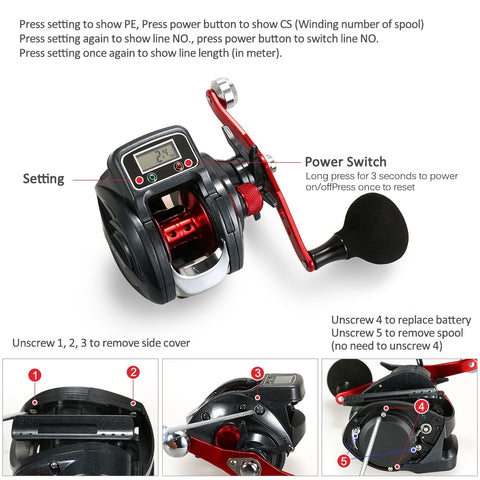 6.3:1 13+1BB Fishing Reel Left / Right Hand Low Profile Line Counter Fishing Tackle Gear with Digital Display Carretilha Pesca