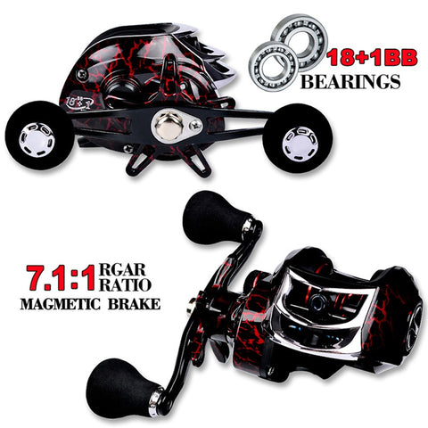 Fishing Baitcasting Reel Spinning 18+1BB 10kg/22LB Drag Super Strong Magnetic Force Speed Ratio 7.1:1 Metal Casting Fishing Reel