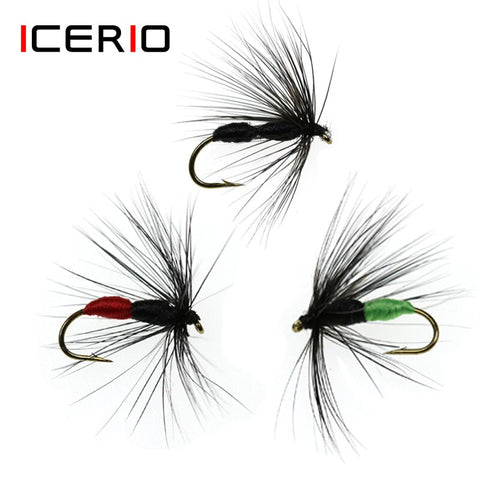 ICERIO 12PCS Red/Green/Black Ant Dry Fly Trout Fishing Lure Baits #10