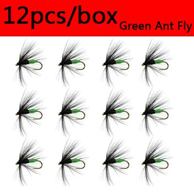 ICERIO 12PCS Red/Green/Black Ant Dry Fly Trout Fishing Lure Baits #10