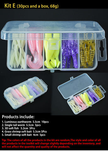 Free Shipping Artificial Soft Fishing Lure Shad Silicone Worm Bait Set Easy Shiner Lure Kit Strong Flshy Smell YU018