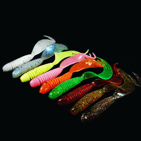 WALK FISH 10PCS/Lot Tail Soft Lure 70mm 2.5g Forked Tail fishing bait grubs Plastic Maggot Fishing lure Jig Head Texas Rig