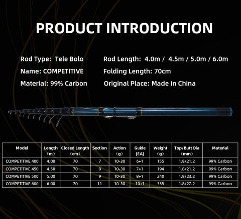 MIFINE COMPETITIVE Telescopic Bolo Fishing Rod 4.0 4.5 5.0 6.0m Travel Highcarbon Spinning Casting float fishing 10-30G pole rod