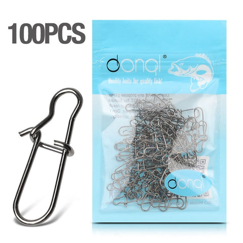 DONQL 20/50/100pcs Fast Clip Lock Fishing Connector Stainless Steel Safety Pin Swivel Fishing Tackle Tool for Lures Fishhooks