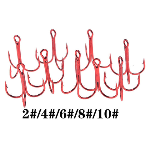 10pcs/lot 2# 4# 6# 8# 10# Fishing Hooks High Carbon Steel Material Treble Hook Fishing Tackle Round Bent Red Color Fishing Tools