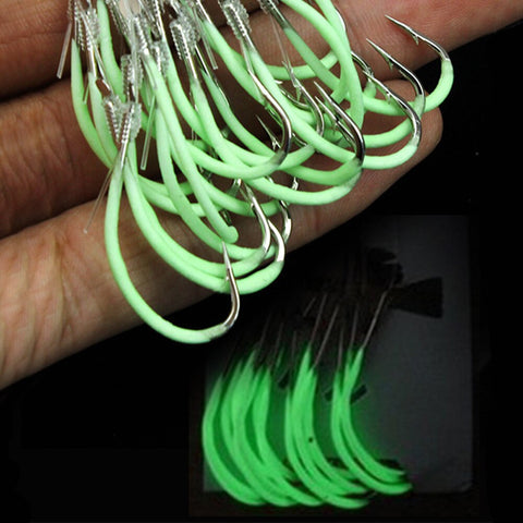 30 Pcs Fishing Hook Carbon Steel Portable Fishing Tools Fluorescent Reliable Luminous Fishing Tackle Practical With Barbed Line