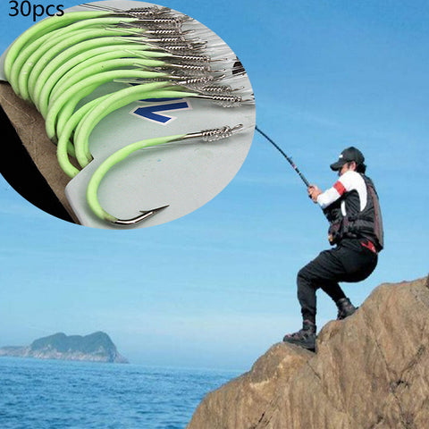 30 Pcs Fishing Hook Carbon Steel Portable Fishing Tools Fluorescent Reliable Luminous Fishing Tackle Practical With Barbed Line