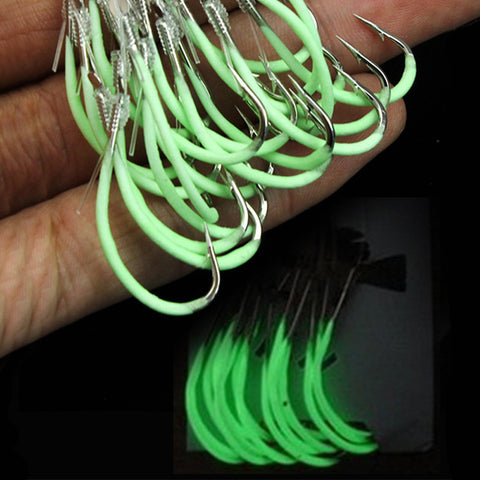 30 Pcs Fishing Hook Carbon Steel Portable Fishing Tools Fluorescent Reliable Luminous Fishing Tackle Practical With Barbed Line